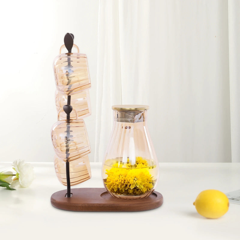 Modern Tabletop Borosilicate Glass Water Pitcher with 4 Cups Set – Kitchen  Groups