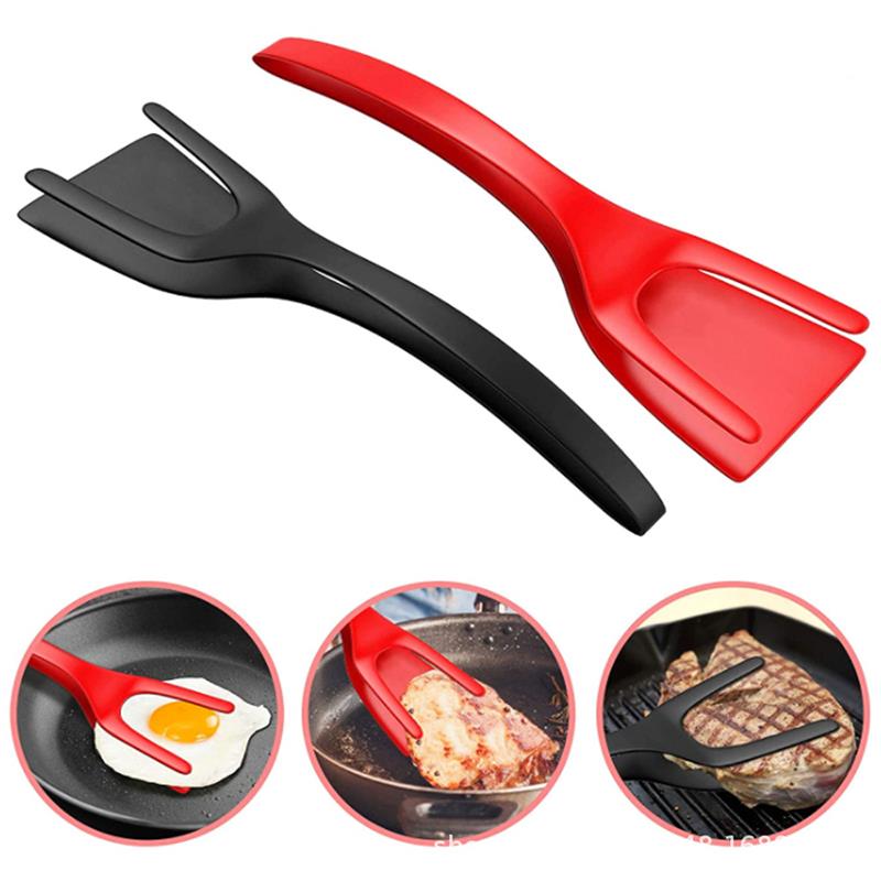 2 in 1 Multifunctional Non-Stick Food Clip Tongs Fried Egg Spatula – Kitchen  Groups