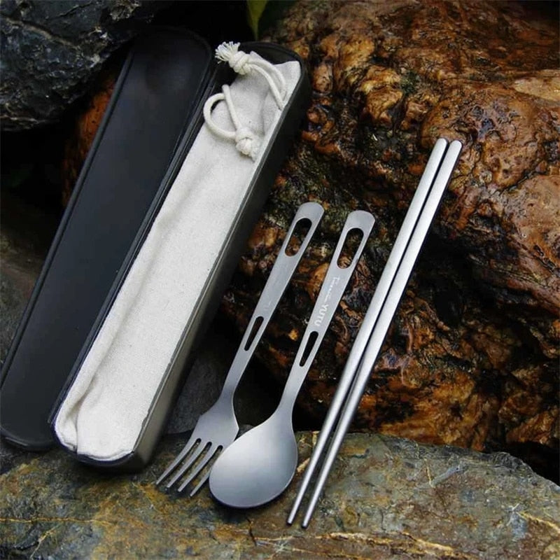 Pure Titanium Fork Spoon Set Portable Cutlery Set Outdoor Cutlery Set