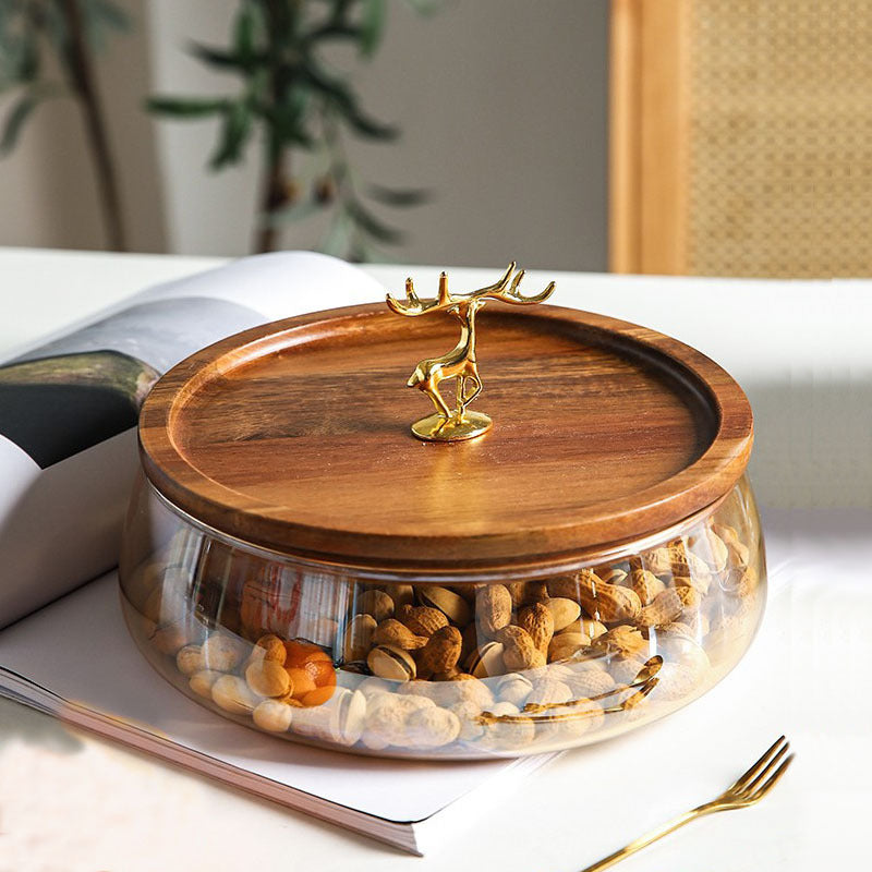 Glass Storage Box Container, Glass Bowl Wooden Tray