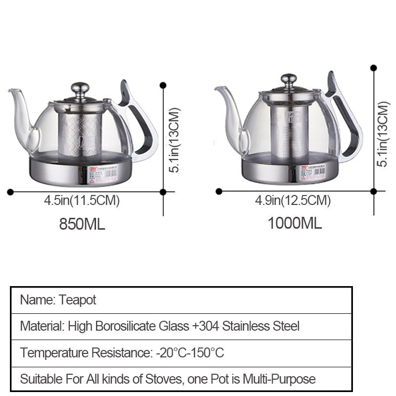 Heat Resistant Glass Stovetop Teapot Kettle With Stainless Steel