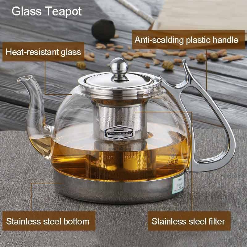 Glass Teapot Heat Resistant Tea pot with Stainless Steel Tea