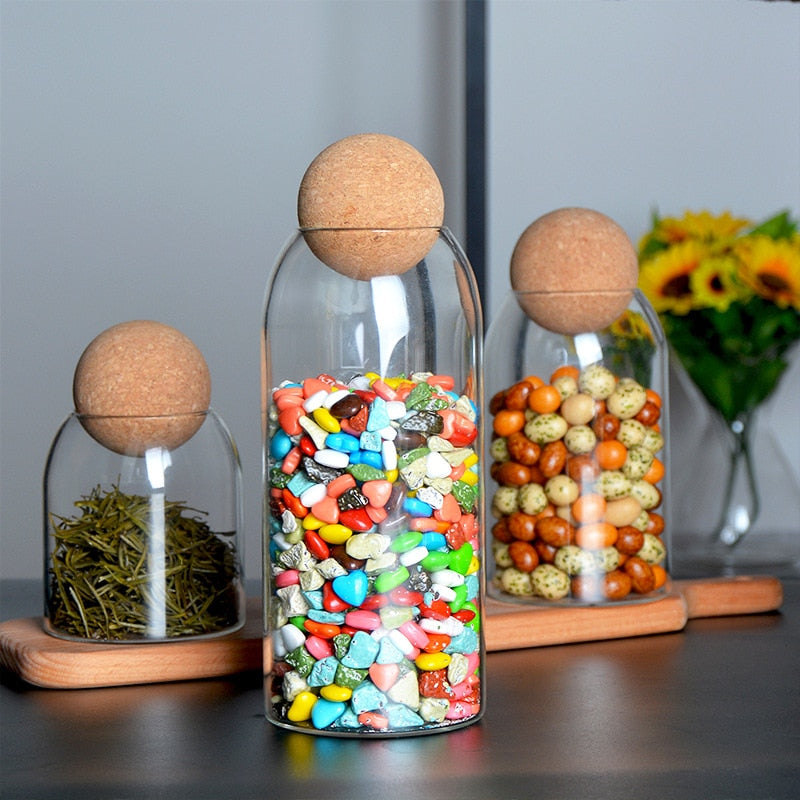 Clear Glass Bottle Kitchen Storage Jar with Cork Ball Airtight Lid –  Kitchen Groups