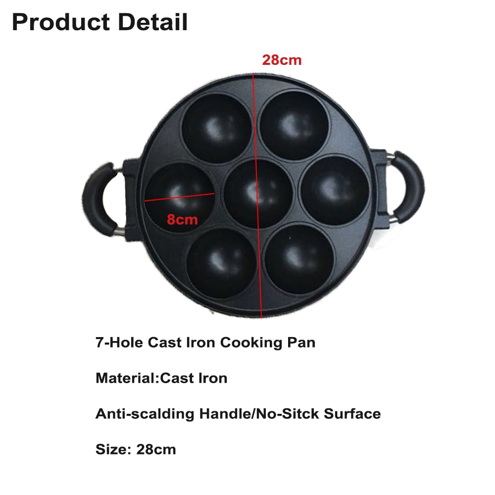 7 Hole Frying Pot Cast Iron Skillet Omelet Pan Non-Stick Egg Pancake Steak  Pan Cooking Cake Baking Mould Breakfast Cookware Tool