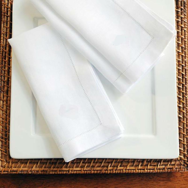 A Set of 50 Hemstitch Linen Napkins in White Color, 50x50 Cm 20x20 
