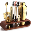 10pcs Cocktail Shaker Set with Dark Bamboo Stand Bartender Kit
