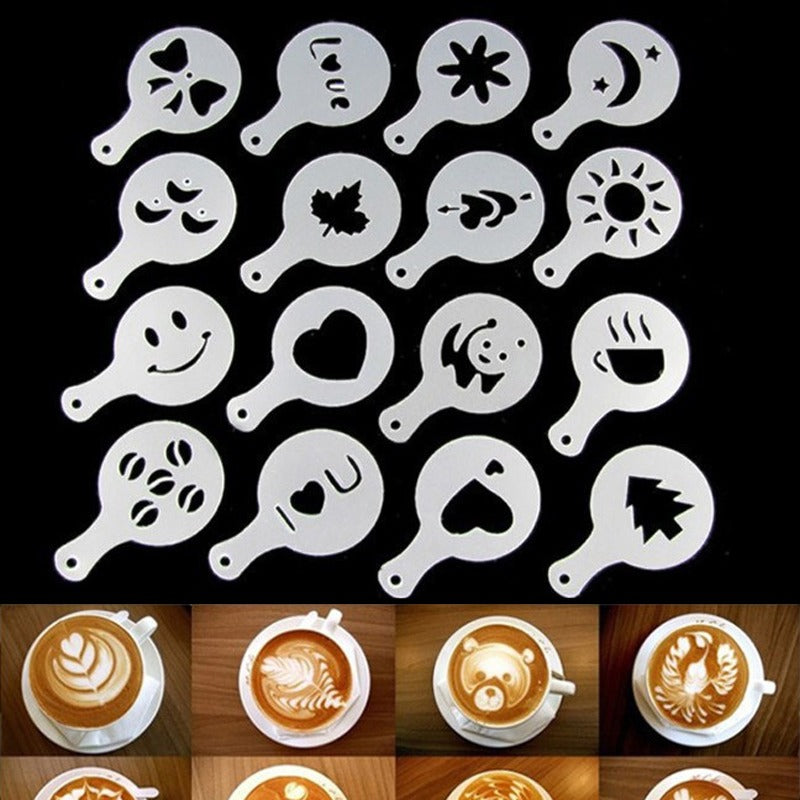 16pcs Plastic Cafe Foam Template Barista Stencils Mold Coffee Art 