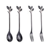 4pcs Creative Branch Leaves Spoon Fork Stirring Spoon Fruit Tableware