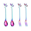 4pcs Creative Branch Leaves Spoon Fork Stirring Spoon Fruit Tableware