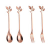 4pcs Creative Branch Leaves Spoon Fork Stirring Spoon Fruit Tableware