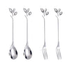 4pcs Creative Branch Leaves Spoon Fork Stirring Spoon Fruit Tableware