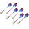 6Pcs Shell Shape Stainless Steel Teaspoons Coffee Spoons Colorful Rainbow Spoons