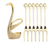 7pcs Swan Base Holder Fruit Forks Set Salad Dessert Tools Tableware