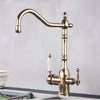 Brass 3-Way Filter Kitchen Faucet Dual-Handle Hot Cold Mixer Tap
