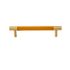 Brass Cowhide Stitched Leather Furniture Handles Wardrobes Pulls