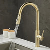 Carved Brass Kitchen Faucet Pull-Out Rotating Single Lever Mixer Tap