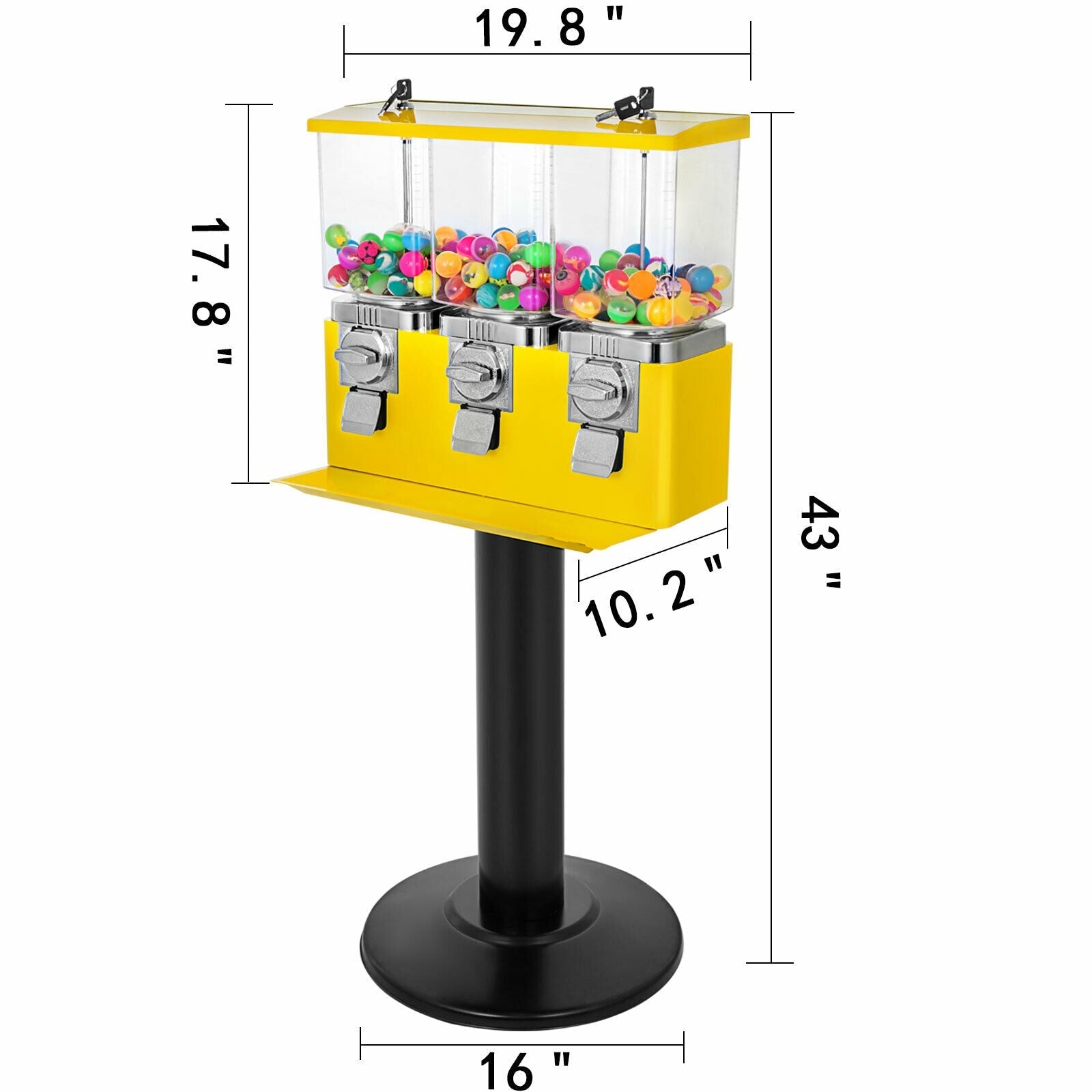 Commercial Triple Candy Gumball Vending Machine Dispenser With Keys ...
