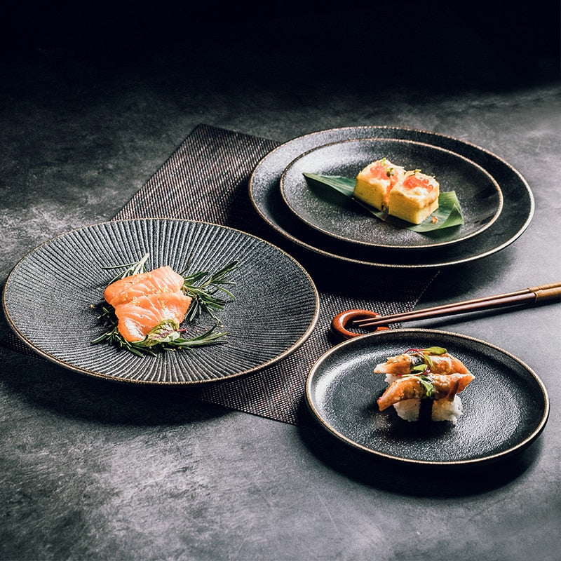 Simple Western Plate Layout Creative Frosted Black Western Plate Simple Fashion Ceramic Plate ...