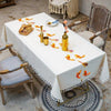 Embroidery Leaves Decorative Linen Tablecloth With Tassel