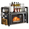 Expandable Microwave Oven Shelf Kitchen Storage Rack with 6 Hooks