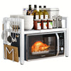 Expandable Microwave Oven Shelf Kitchen Storage Rack with 6 Hooks