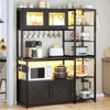 Farmhouse Coffee Bar Cabinet with Glass Door and Wine Rack Bakers Rack