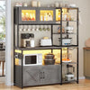Farmhouse Coffee Bar Cabinet with Glass Door and Wine Rack Bakers Rack