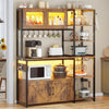 Farmhouse Coffee Bar Cabinet with Glass Door and Wine Rack Bakers Rack
