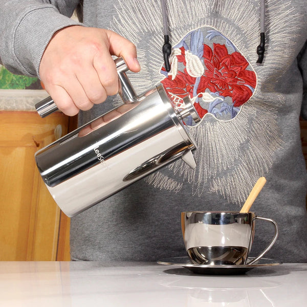 French Press Coffee Maker Double Wall Stainless Steel with Clip/Spoon –  Kitchen Groups