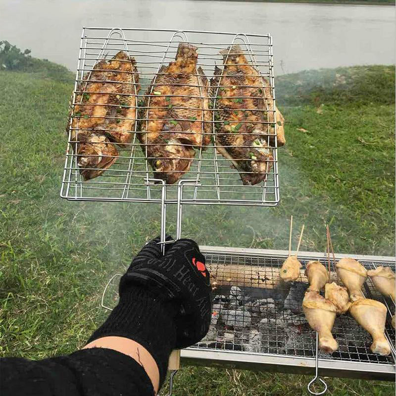 bbq box grilled fish Kitchen Groups Steel Non-Stick Coating Grill Net Barbecue Grilling Fis