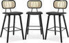 Mid Century Modern Counter Bar Stools Wood Leather Upholstered Set of 3