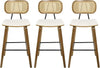 Mid Century Modern Counter Bar Stools Wood Leather Upholstered Set of 3