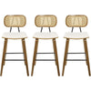 Mid Century Modern Counter Bar Stools Wood Leather Upholstered Set of 3