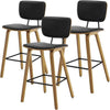 Mid Century Modern Counter Bar Stools Wood Leather Upholstered Set of 3