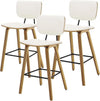 Mid Century Modern Counter Bar Stools Wood Leather Upholstered Set of 3