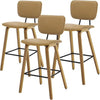 Mid Century Modern Counter Bar Stools Wood Leather Upholstered Set of 3