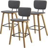 Mid Century Modern Counter Bar Stools Wood Leather Upholstered Set of 3