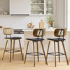 Mid Century Modern Counter Bar Stools Wood Leather Upholstered Set of 3