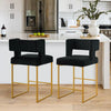 Modern Velvet Bar Stools with Square Open Backrest Gold Metal Frame