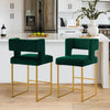 Modern Velvet Bar Stools with Square Open Backrest Gold Metal Frame