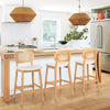 Rattan Bar Stools Set of 3 Mid Century Modern Leather Upholstered