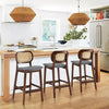 Rattan Bar Stools Set of 3 Mid Century Modern Leather Upholstered