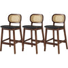 Rattan Bar Stools Set of 3 Mid Century Modern Leather Upholstered
