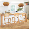Rattan Bar Stools Set of 3 Mid Century Modern Leather Upholstered