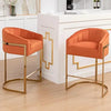 Set of 2 Modern Barrel Stools with Shell Back Gold Velvet Bar Stools