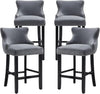 Set of 4 Bar Stools with Back and Button Tufted Velvet Upholstered