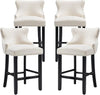 Set of 4 Bar Stools with Back and Button Tufted Velvet Upholstered