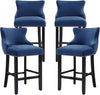 Set of 4 Bar Stools with Back and Button Tufted Velvet Upholstered