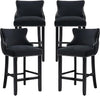 Set of 4 Bar Stools with Back and Button Tufted Velvet Upholstered