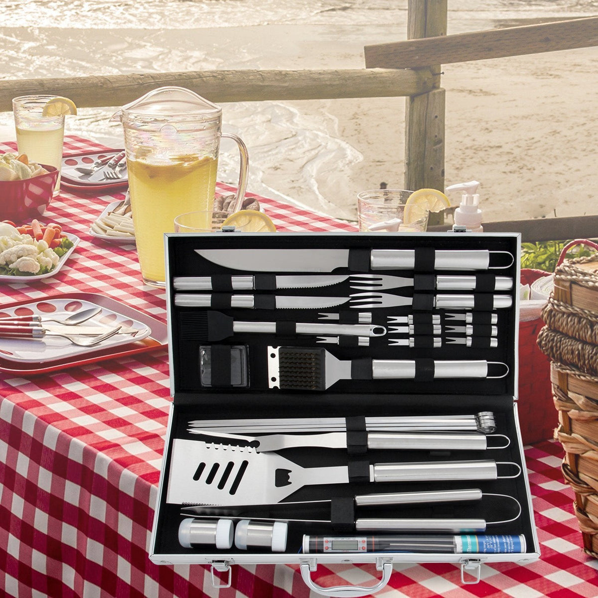 Stainless Steel Barbecue Tools Set, Grill Tools Set With Aluminum Box
